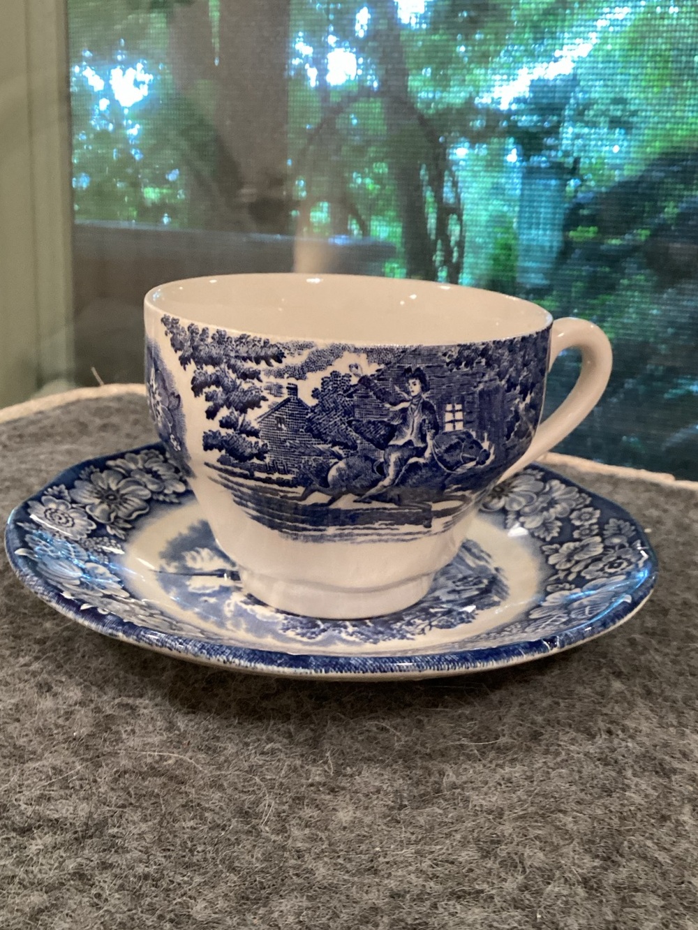 Liberty Blue Tea Cup & Saucer  Transferware “Old North Church”